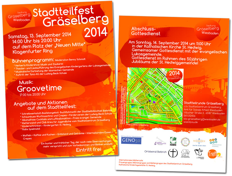 Plakat und Flyer Stadtteilfest Gr&auml;selberg 2014 