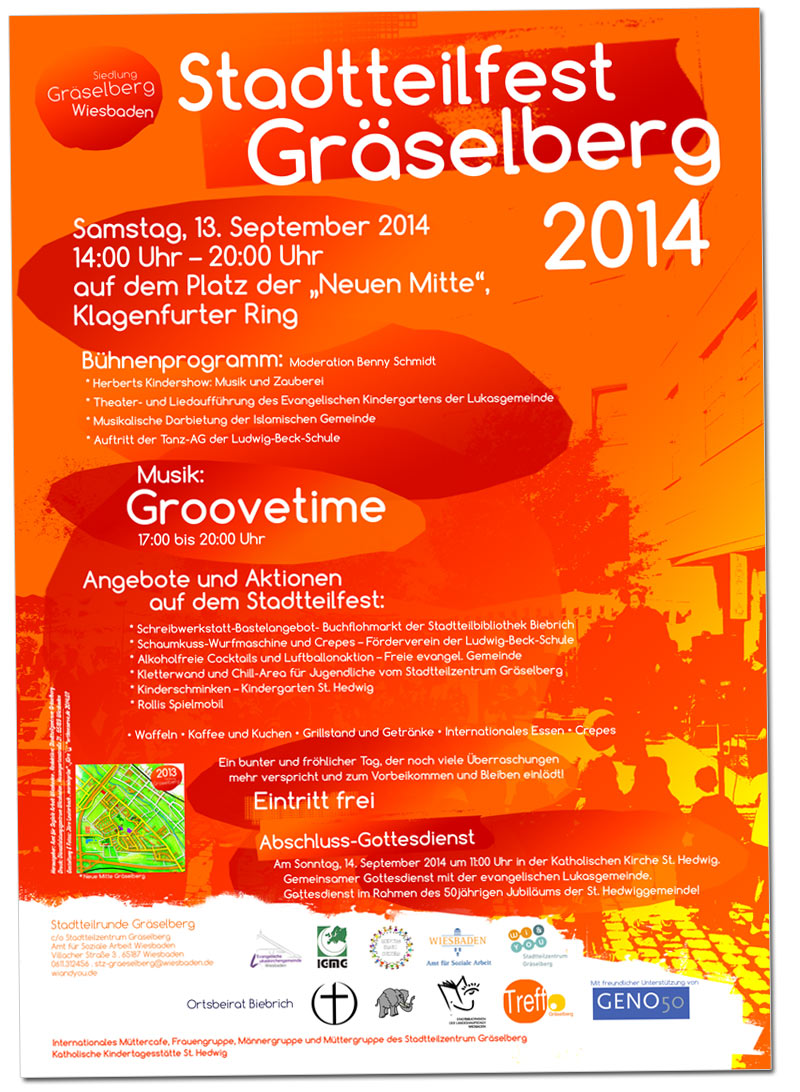 Plakat und Flyer Stadtteilfest Gr&auml;selberg 2014 