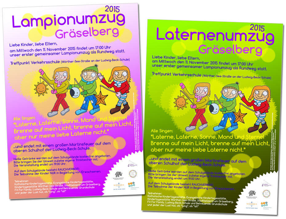 Flyer A5 und Plakat A3 f&uuml;r den Lampionumzug auf dem Gr&auml;selberg . Wiesbaden . 2015.11 