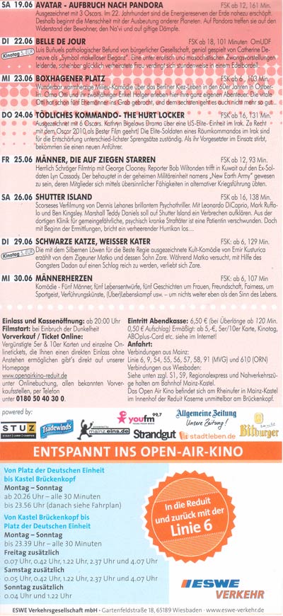 Open-Air Kino in der Reduit 2010 flyer